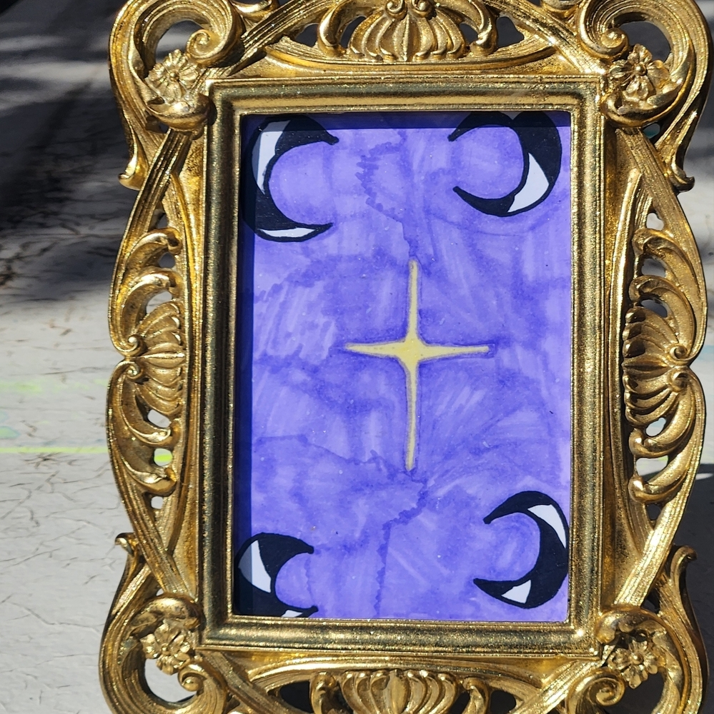 Framed moon and stars art 4in By 6 In can be hung